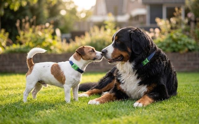 Jack Russell en Berner sennenhond, allebei met de Morbix Tag
