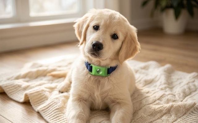 Golden retriever puppy met de Morbix Tag